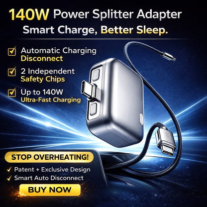 Auto Cut-Off Fast Charging Cable (Safe Overnight Charging)- 140W Smart Power Splitter Adapter