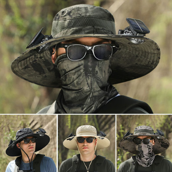 🔥Hot Sale 49% OFF - Wide Brim Solar Fan Outdoor Fishing Hat-Solar & USB Charging