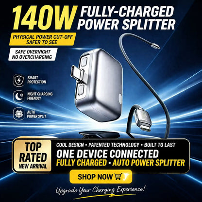 Auto Cut-Off Fast Charging Cable (Safe Overnight Charging)- 140W Smart Power Splitter Adapter