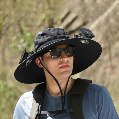 🔥Hot Sale 49% OFF - Wide Brim Solar Fan Outdoor Fishing Hat-Solar & USB Charging