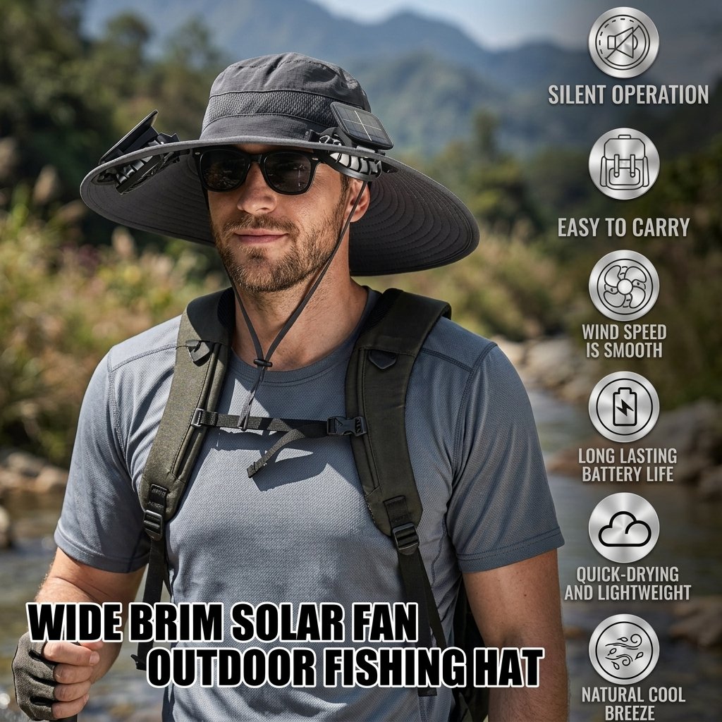 🔥Hot Sale 49% OFF - Wide Brim Solar Fan Outdoor Fishing Hat-Solar & USB Charging