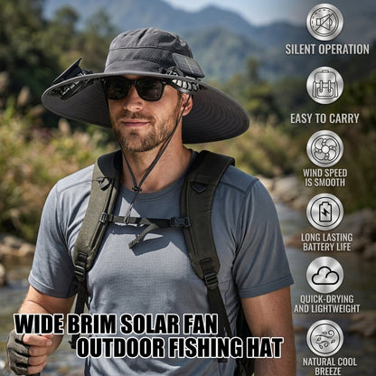 🔥Hot Sale 49% OFF - Wide Brim Solar Fan Outdoor Fishing Hat-Solar & USB Charging