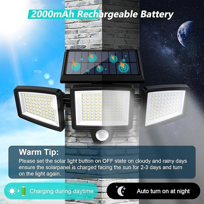 🔥 Father’s Day Sale - Solar Outdoor Lights 2500LM 210 LED Security Lights with Remote Control
