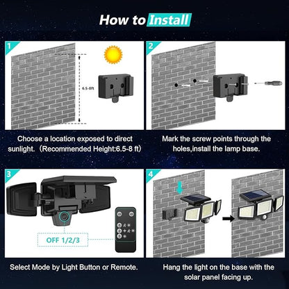 🔥 Father’s Day Sale - Solar Outdoor Lights 2500LM 210 LED Security Lights with Remote Control